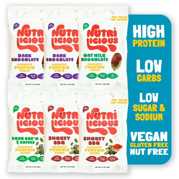 Sweet & Savory Coated Pumpkin Seeds - Vegan, Keto, High Protein, Gluten Free 6 x 1.3Oz, 6 x 1.4Oz (Variety Pack)